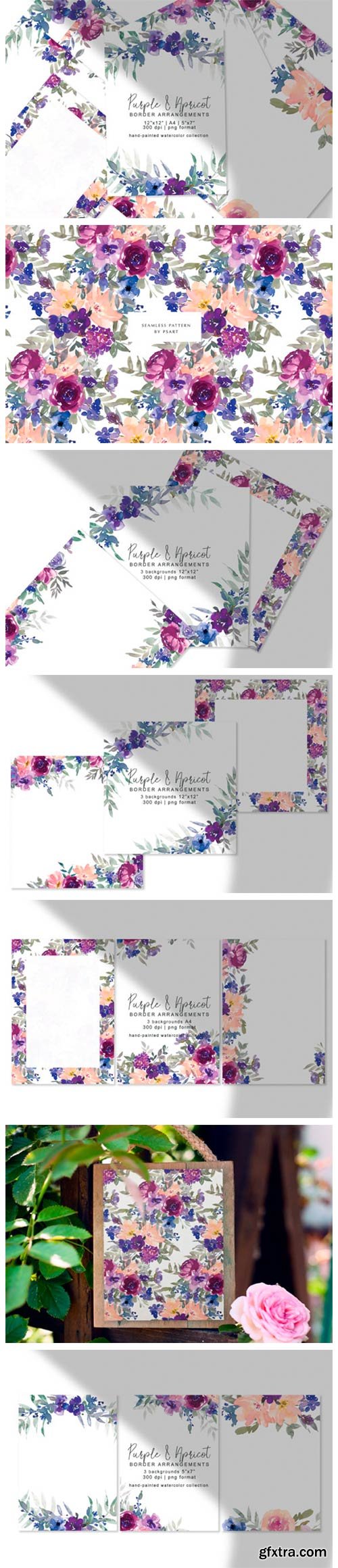 Watercolor Floral Border Arrangement Set 3870005