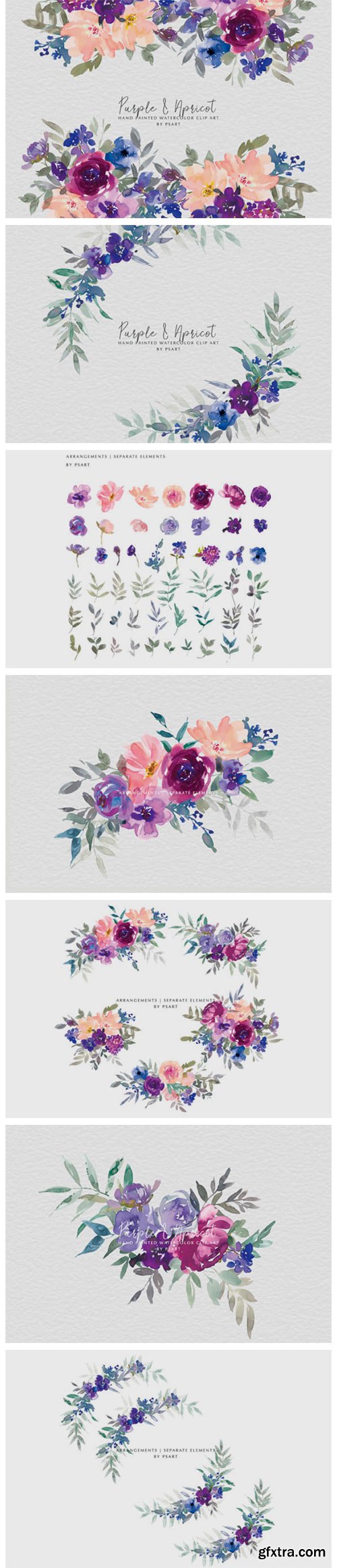 Purple Watercolor Floral Clip Art Set 3869978 » GFxtra