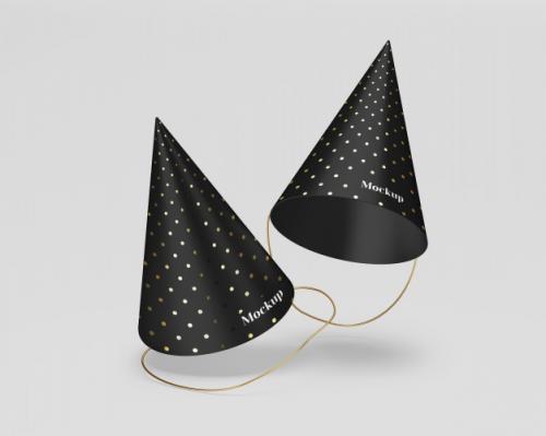 Matte Party Hats Mockup With Gold Premium PSD