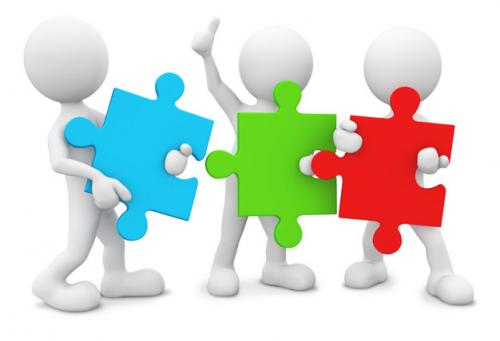 Three Dimensional Men With Jigsaw Pieces As Teamwork Premium PSD