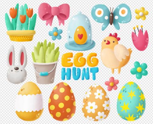 Easter Hand Drawn Clipart Premium PSD