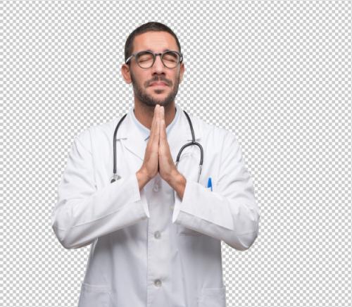 Hopeful Young Doctor Praying Premium PSD