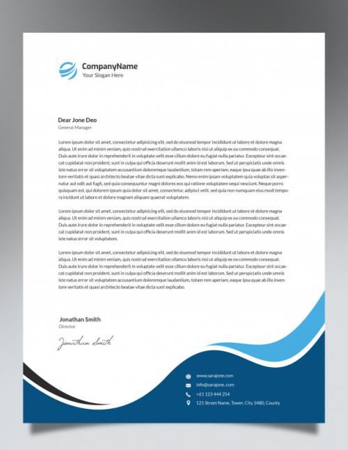 Blue Waves Letterhead Template Design Premium PSD