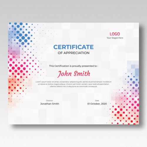 Colored Mosaic & Halftone Certificate Template Premium PSD