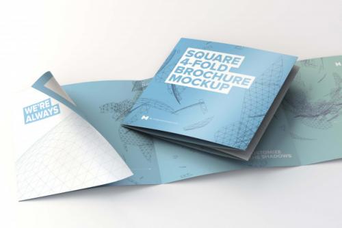 Folded And Unfolded Square 4 Fold Brochure Mockup Premium PSD