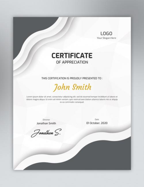 Vertical Grey One Color Certificate Template With Polygon Pattern Premium PSD