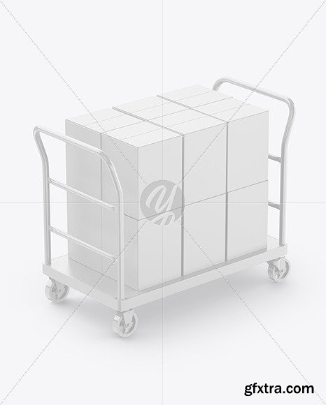 Warehouse Trolley With Boxes Mockup 58789