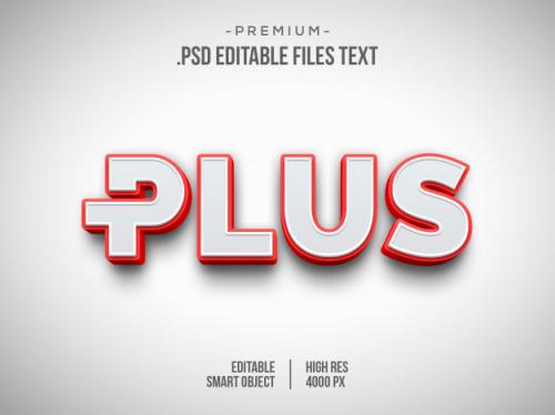 Plus 3d Text Effect, 3d White Red Text Style Effect Premium PSD