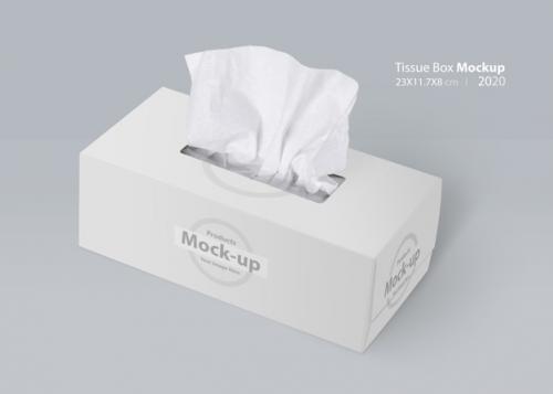 White Blank Tissue Box On Gray Background With Facial Tissue Premium PSD