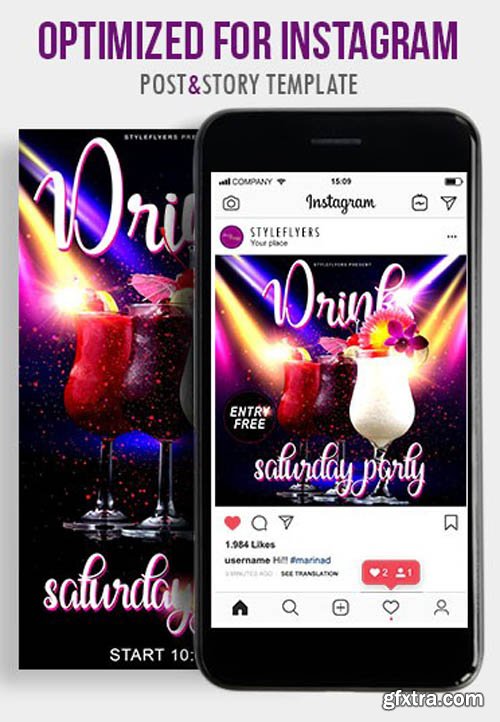 Drinks Saturday Party V1604 2020 PSD Instagram Post and Story Template