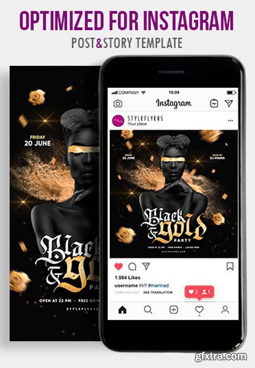 Black and Gold Party V1604 2020 PSD Instagram Post and Story Template