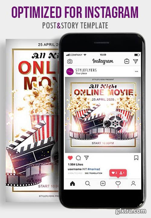 All Night Online Movie V1604 2020 PSD Instagram Post and Story Template