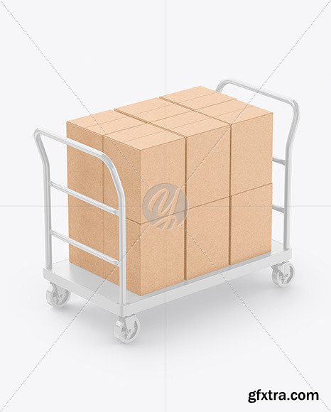 Warehouse Trolley With Kraft Boxes 58831