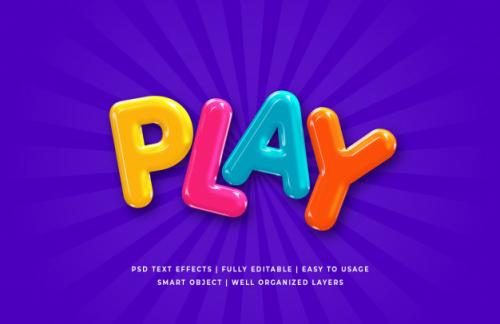 Play Cartoon 3d Text Style Effect Premium PSD