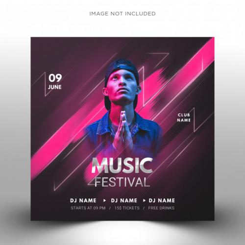 Techno Dj Music Party Template, Square Flyer For Instagram. Premium PSD