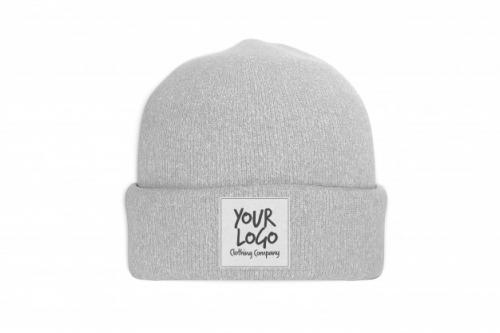 View Of A Mockup Of A Beanie With Label Premium PSD