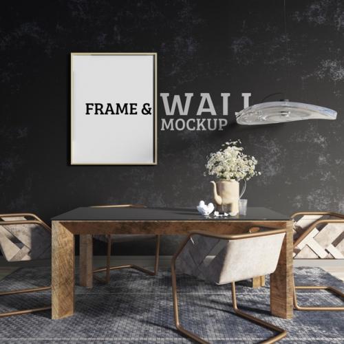 Wall And Frame Mockup - Decorated Dining Room In Industrial Style Premium PSD