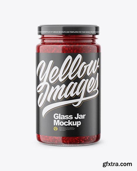 Glass Jar with Raspberry Jam Mockup 58429