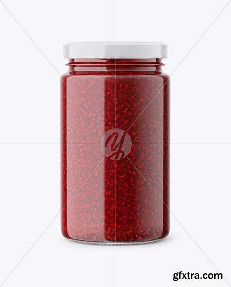 Glass Jar with Raspberry Jam Mockup 58429