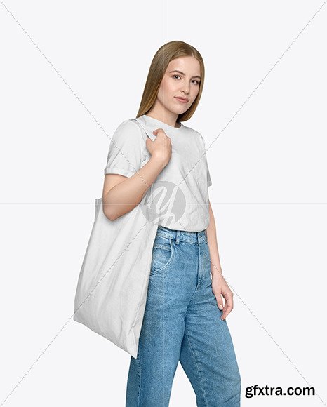 Girl w/ Cotton Bag Mockup 58842