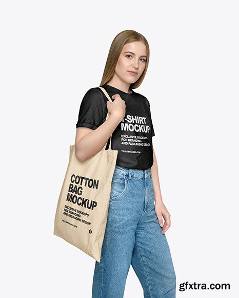 Girl w/ Cotton Bag Mockup 58842