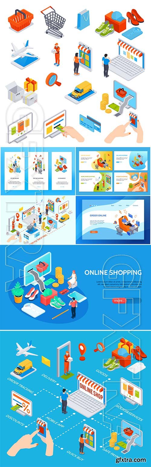 Online shopping isometric set