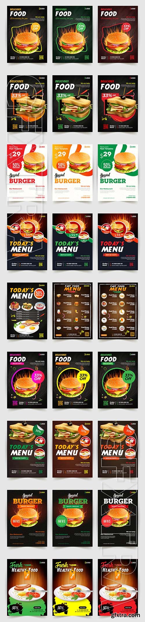 Fast food flyer design vector template, brochure flat design