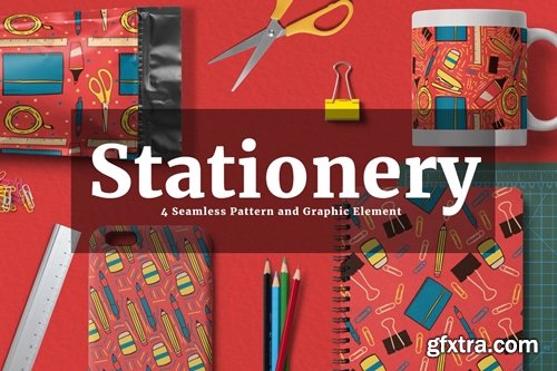 Stationery Seamless Pattern and Graphic Element