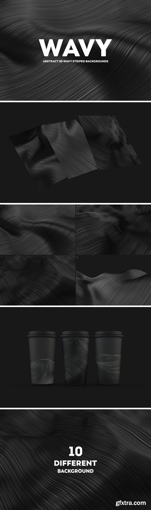 Abstract 3D Wavy Striped Backgrounds - Black Color