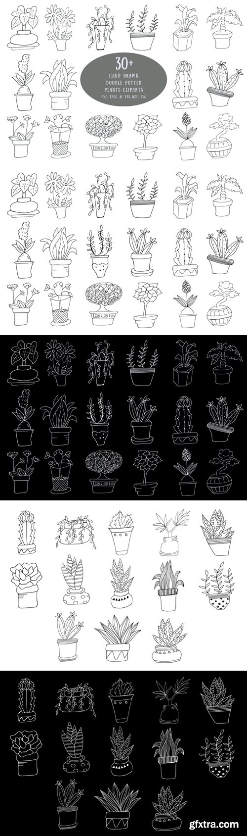 30+ Hand Drawn Doodle Potted Plants Cliparts