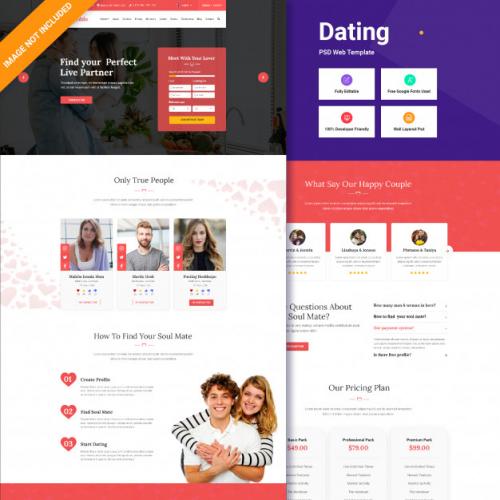 Dating Homepage Template Premium PSD