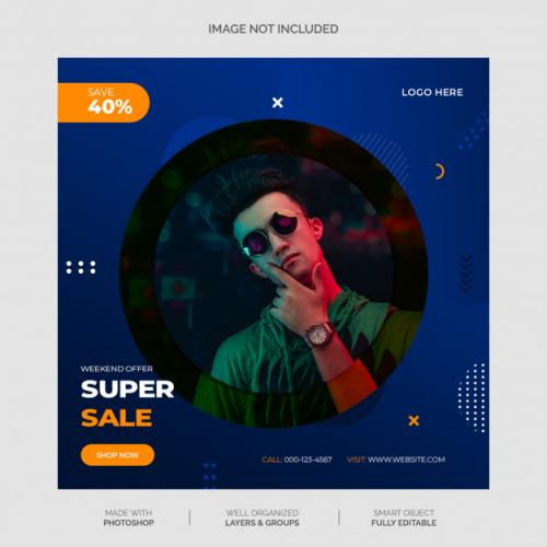 Abstract Blue And Orange Social Media Instagram Template Premium PSD