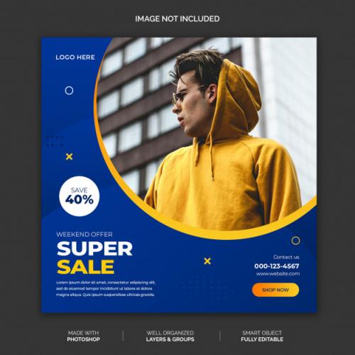 Elegant Blue Social Media Instagram Template Premium PSD