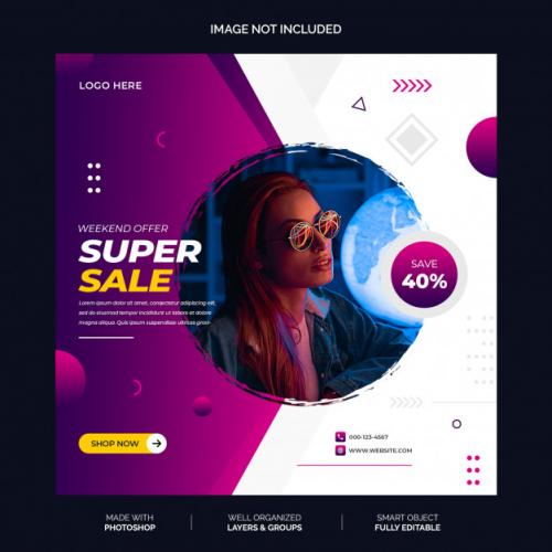 Modern Blue And Purple Social Media Instagram Template Premium Premium PSD