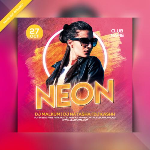 Neon Night Party Flyer Premium PSD