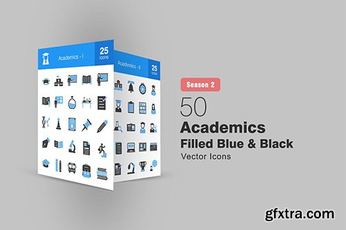 50 Academics Filled Blue & Black Icons Season II