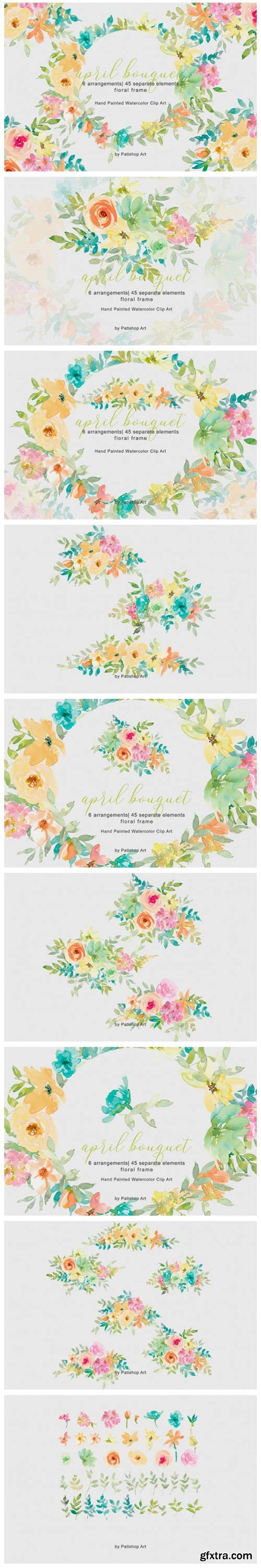 Pastel Spring Watercolor Floral Bouquets 3667193