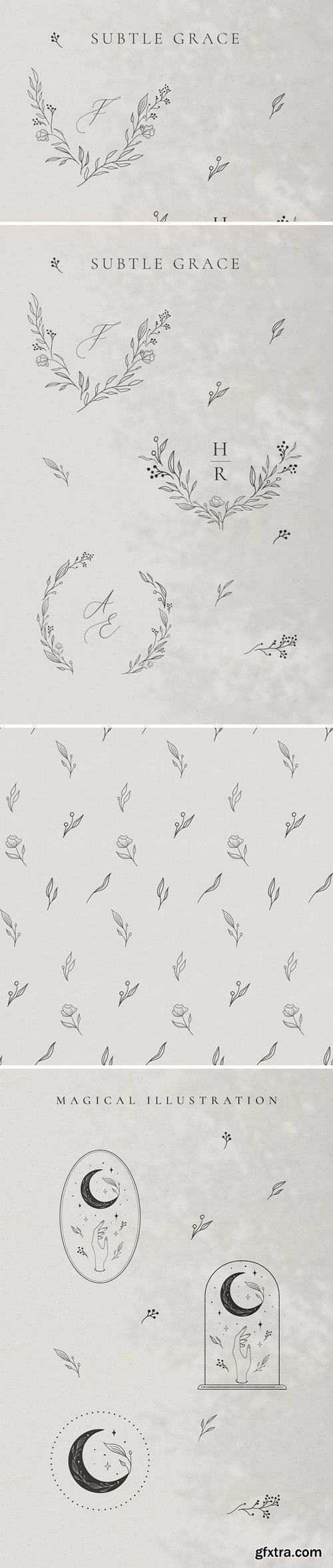 Floral & Moon Illustrations, Wreaths