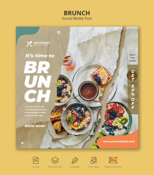 Brunch Restaurant Social Media Instagram Post Template Premium PSD