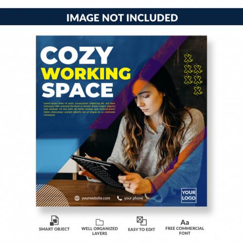 Coworking Space Opening Social Media Post Template Premium PSD