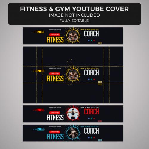 Fitness And Gym Youtube Cover Or Header Design Template, Different Sizes Premium PSD