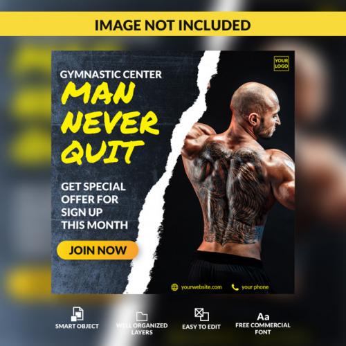 Gym Member Open Member Registration Offer Social Media Post Template Banner Premium PSD