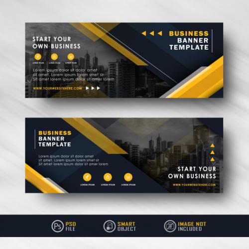 Modern Blue Navy Yellow Business Company Banner Template Premium PSD