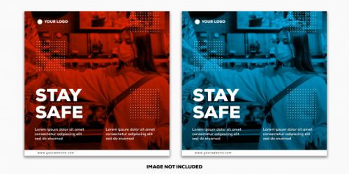 Template Social Media Post Square Banner Coronavirus Collection Stay Safe Duotone Premium PSD