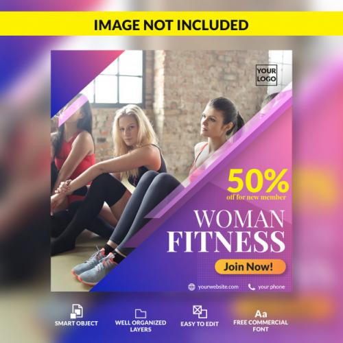 Woman Fitness Open Member Special Discount Offer Social Media Post Template Premium PSD