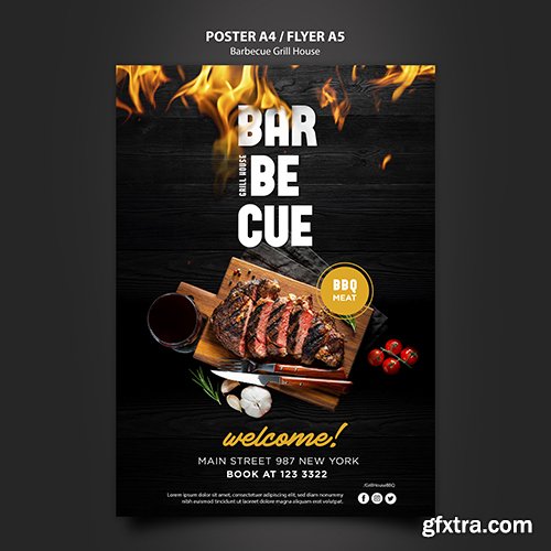 Poster template with barbeque 