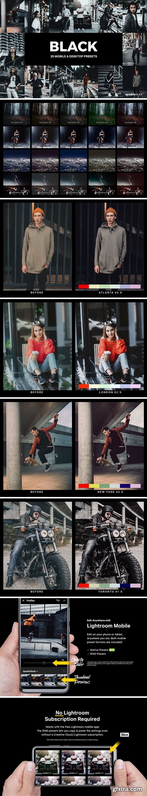 CreativeMarket - 20 Black Lightroom Presets and LUTs 4857258