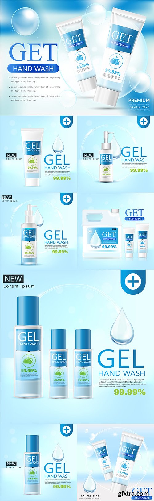 Medical hand washing gel, clear bottle 3d illustration
