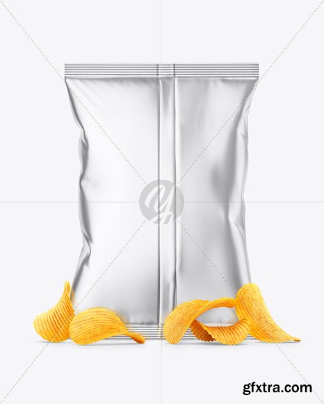 Metallic Snack Package with Riffled Potato ChipS Mockup 58919