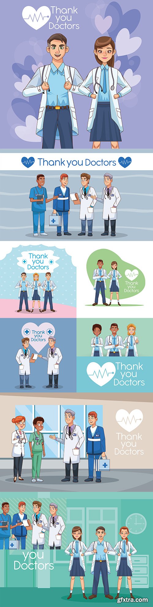 Thank you professionals doctors characters illustration
